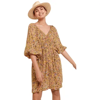 SPRINGFIELD Damen Minikleid mit Ballonärmeln Kleid, Gold/Gelb (Gold/Mustard), 36