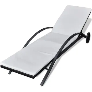 vidaXL Sonnenliege mit Polster & Rollen Poly Rattan Schwarz - Schwarz