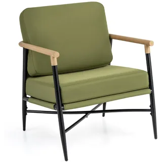 FANTASK Gepolsterter Sessel, Loungesessel mit Armlehnen & abnehmbarem Rückenkissen, Fernsehsessel mit Metallrahmen, modern ohrensessel, Relaxsessel für Wohnzimmer, Schlafzimmer, Büro (Grün)