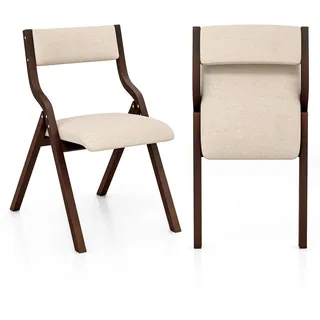 FANTASK 2er Set Esszimmerstühle, Klappstühle Holz mit gepolsterten Sitzen & Massivholzrahmen, modern Küchenstühle für Esszimmer, Küche, Wohnzimmer (Braun)