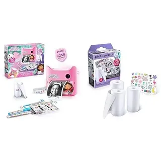 Canal Toys - Photo Creator GAB 005- Gabby, 12 MP Sofortbildkamera und CLK 002- Thermopapier-Nachfüllset mit Aufklebern für Sofortbildkamera, 3 Rollen, weiß