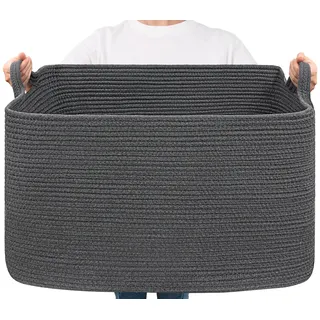 TIMEYARD Aufbewahrungskorb, 85 L Faltbarer Wäschekorb, Square Laundry Baskets, Geflochtener Korb, Wäschekorb Kinderzimmer, Aufbewahrungskorb Kinder für Spielzeug, Dunkelgrau