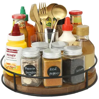 YUNISS Drehteller Organizer Holz, Drehbar Lazy Susan Gewürzregal Küchen Organizer, Drehplatter Organizer Für Schrank Kühlschrank Küchen Arbeitsplaatte (Holzfarbe, 23cm)