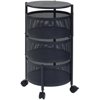 [en.casa] Rollwagen, Schwarz Metall, 3 Fächer, Rollen, 33x59.5x33 cm Esszimmer, Servierwagen