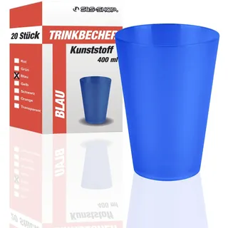 S&S-Shop Hartplastik Trinkbecher | 20 Stück | 400ml | Blau | Mehrwegbecher | Cocktailgläser | Camping | Kindergeschirr | JGA | Beerpongbecher | Stapelbecher | Partybecher | Kunststoffbecher