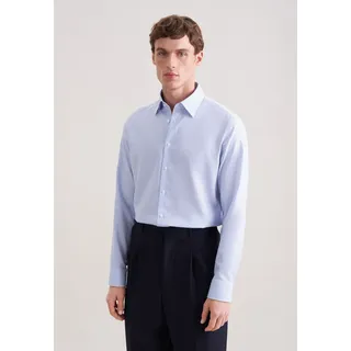 Businesshemd SEIDENSTICKER "Schwarze Rose", Herren, Gr. XL (44), normale Ärmellängen, mittelblau, 100% Baumwolle, kariert, slim fit, 2-Knopf-Manschette, Hemden Businesshemd, Slim 1/1 Covered-Button-Down-Kragen Karo