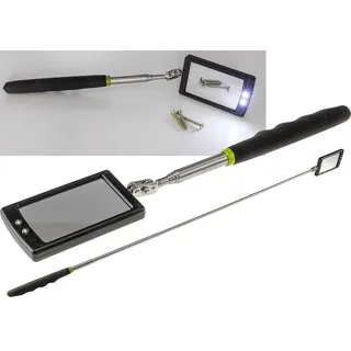 ChiliTec Teleskop Spiegel Werkzeug mit LED Beleuchtung | Handspiegel Ausziehbar 28-88cm mit Softgriff Schwenkbar