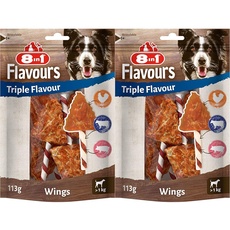 8in1 Triple Flavour Wings Kaustangen für Hunde - Kausnacks mit extra viel Fleisch, 113g Beutel (ca. 6 Stück) (Packung mit 2)