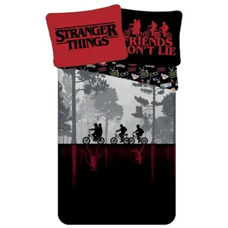 Jerry Fabrics Stranger Things Upside Down Schwarz/Rot 140 x 200 cm + 70 x 90 cm