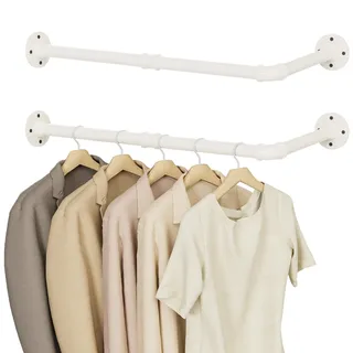 YheenLf Garderobenstange Wand L Form, 60x30cm, Beige, 2 Stück | Platzsparenders Kleiderständer für die Wand,Offener Kleiderschrank,Wandregal Küchenregal, kleiderstange für Schlafzimmer