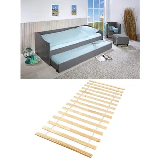 Bettsofa | Schlafsofa | Schlafcouch | Gästebett|Funktionsbett ausziehbar mit Stauraum | Bett Malte + Lattenrost – Rolllattenrost – 90 x 200 cm – Bettrost – Holzlatten – Kiefer Massivholz – Stärke 18mm