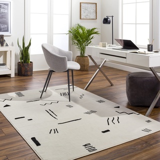 Surya Empoli Wohnzimmer Teppich modern – Abstrakt Design in Marmor Optik für Wohnzimmer 200x275 cm, Esszimmer, Schlafzimmer - Marmor Teppich groß, weicher Teppich Kurzflor in Elfenbein, Grau, Schwarz