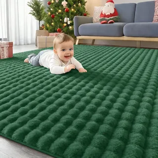 Homaxy Hochflor Teppich mit 3D Bubble Muster Weich Flauschig Teppiche, Waschbar Antirutsch Teppich für Wohnzimmer, Kinderzimmer, Schlafzimmer - 120x160 cm, Dunkelgrün