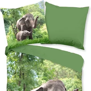 Muller Textiel Elephants Bettbezug – Green– 140 x 220 cm | Muller Textiel - Grün