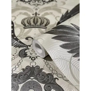 Marburg Tapete Beige Silber Edelstein Krone Flügel Klassisch Kollektion Glööckler Imperial Schlafzimmer Wohnzimmer oder Küche Made in Germany 10,05m X 0,70m 54456 BEKANNT AUS DEM TV!