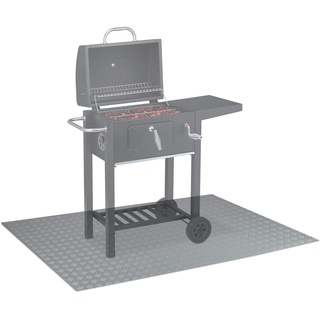 Relaxdays Bodenschutzmatte, Outdoor Grillschutzmatte, rutschfeste Unterseite, BBQ-Matte, waschbar, 150 x 100 cm, Silber