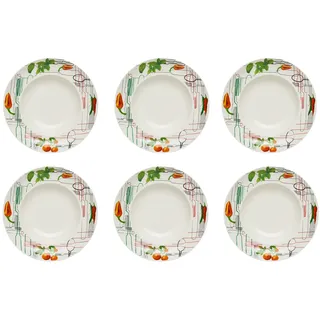 KHG 6er-Set Pastateller, extra groß mit 30 cm Durchmesser in Besteck Print | perfekt für Gastro und Zuhause, hochwertiges Porzellan, Suppenteller, Salatteller, spülmaschinengeeignet, praktisch