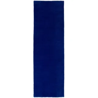 carpetfine Gabbeh Lola Uni Wollteppich 60 x 180 cm Blau