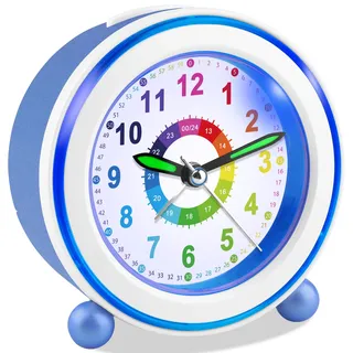 Edillas Wecker Kinder Mädchen Jungen,Lernwecker Quarz Analog Ohne Ticken mit Snooze und Nachtlicht,Batteriebetrieben Kinderwecker für Kinderzimmer als Schulgeschenk (Blau)