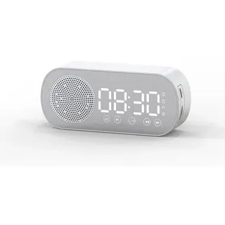 Bluetooth-Wecker mit LED-Anzeige, Radio und Wetterfunktion - zwei, laute Alarmsirenen, ideal für Menschen, die schwer schlafen. - Weiß