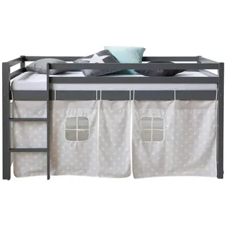 Homestyle4u Hochbett grau 90/200 cm Sterne , Holz , Babymöbel & Kindermöbel, Kinderzimmer & Jugendzimmer, Kinderbetten, Hochbetten