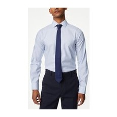 Mens M&S Collection Regular Fit Non Iron Pure Cotton Striped Shirt - Blue, Blue - XXL