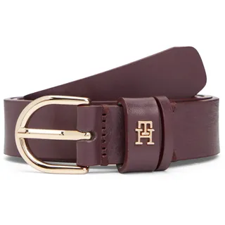 Ledergürtel TOMMY HILFIGER "ESSENTIAL EFFORTLESS 2.5 cm breit GOLD", Damen, Gr. 130, marzemino, Rindsleder, Gürtel Ledergürtel, Logoemblem, weiche Haptik, ovale Einfachdornschließe