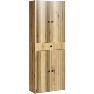 trendteam smart living - PureBliss - Hochschrank breit - Evoke Eiche - Rillenoptik - 1 Schublade + 4 Einlegeböden - (BxHxT) 70 x 186 x 31cm - Badschrank mit edlen Metallgriffen