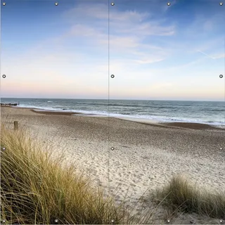 Wallario Outdoor-Poster für Garten oder Balkon, Motiv Strandspaziergang im Urlaub an der Ostsee, in ca. 180 x 180 cm - Blau