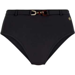 Highwaist-Bikini-Hose LASCANA "Yves", Damen, Gr. 44, N-Gr, schwarz, Recycling-Polyamid, unifarben, Badehosen Highwaist-Bikini-Hose, mit edlen Zieraccessoire