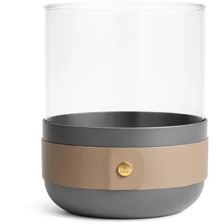LIVLIG Design Windlicht Glas & Metall – Windlichter Tischdeko & Outdoor Deko, rundes Kerzenglas und Kerzenhalter, Farbe Grau
