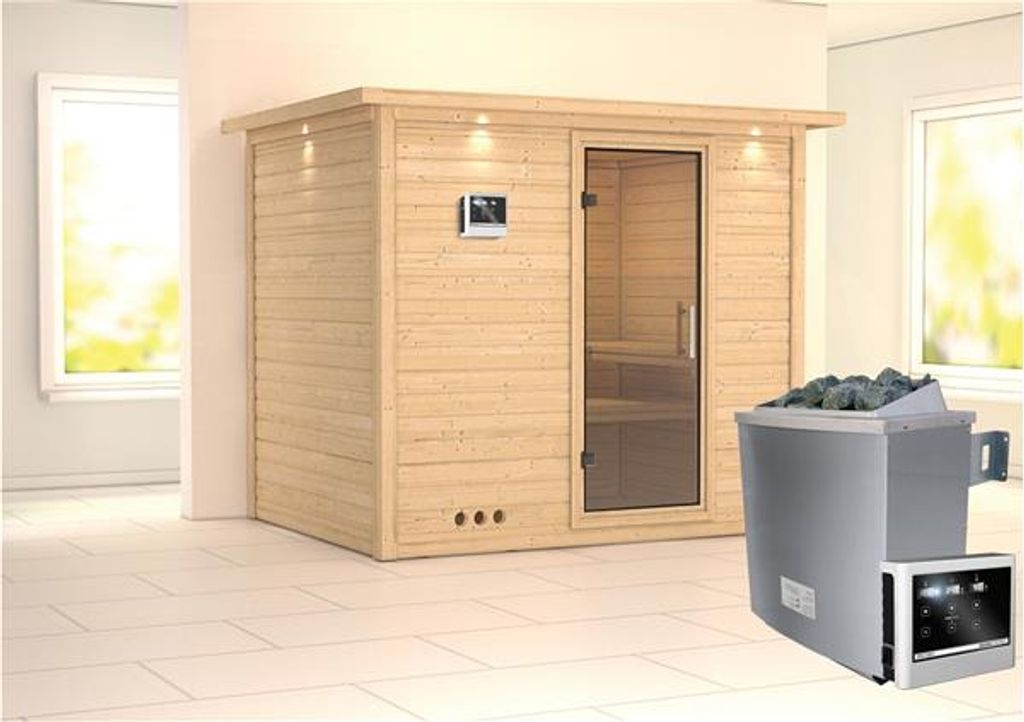 Bild von Sauna Sonara 40mm Kranz Saunaofen 9kW extern Klarglastür