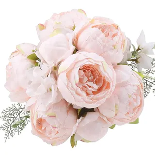 Flojery Pfingstrosen-Blumenstrauß aus Seide, Vintage-Stil, künstliche Pfingstrosen für Zuhause, Hochzeit, Party, Dekoration (1 Stück, Pfirsichrosa)