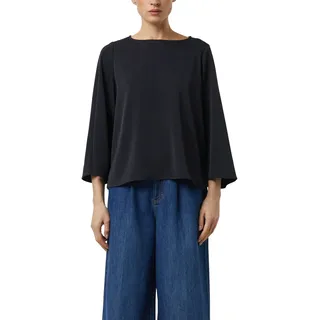 Shirtbluse COMMA, Damen, Gr. 36, navy, Web, Obermaterial: 100% Baumwolle, unifarben, weit hüftlang, Rundhals, Blusen Shirtbluse, 3/4-Arm mit weiten Ärmeln