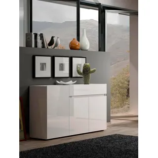 Dmora - Kommode Brits, Wohnzimmerbuffet, Wohnzimmer-Sideboard, Moderne Küchen-Speisekammer, Made in Italy, 135x38h79 cm, Glänzendes Weiß