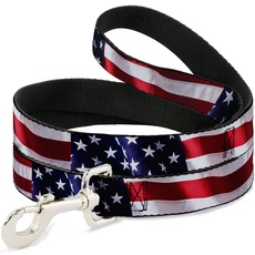 Dog Leash American Flag Vivid Close Up 6 Feet Long 1.5 Inch Wide