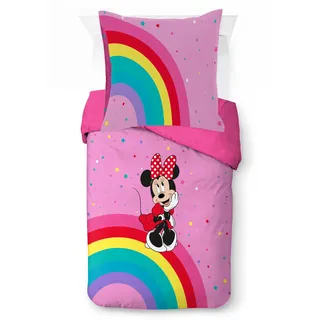 Jay Franco Disney Minnie Mouse Rainbow 100% Baumwolle Einzelbett-Bettbezug-Set – Enthält Kissenbezug 80 x 80 cm
