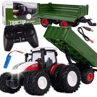 MalPlay Traktor mit Anhänger Fernsteuerung Lichter LED Sapphire Traktor Spielzeug ab 3 4 5 6 Jahre Ackerschlepper
