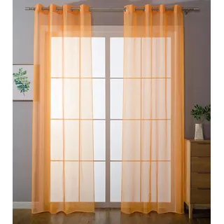 2er-Pack Ösen Gardinen Transparent Vorhang Set Wohnzimmer Voile Ösenvorhang Bleibandabschluß HxB 245x140 cm Orange, 203322