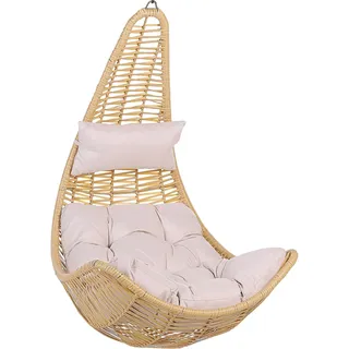 Beliani Hängekorb Beige Polyrattan inkl. Sitz- und Kopfkissen Modern Boho Wohnzimmer Terrasse Kinderzimmer Balkon - Braun, Beige