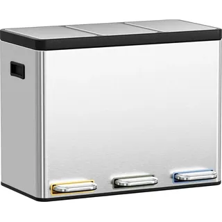 Mülltonne, Edelstahl, 3 Fächer, Silber, 3x 15L (45L)