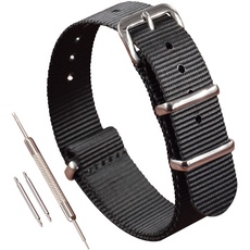 MZBUTIQ 14mm Schwarz Nylon Strap Uhrenarmband Watch Belt für Herren Damen Polished Schnalle