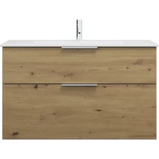burgbad Eqio Slim Keramik-Waschtisch inklusive Waschtischunterschrank, 1020x490x620mm, SHBT102F5662C0001G0146, Farbe: Eiche Dekor Urban / Eiche Dekor Urban, Griff Chrom G0146