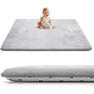 Tuocal Krabbelmatte Baby 150×200cm, 3cm Dicke Schaumstoff Spielmatte, Ultraweiche Stütze und Plüschiges Gefühl Teppich Kinderzimmer, Pflegeleichte Krabbeldecke Baby mit Rutschfester Unterseite, Grau