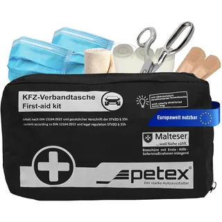 PETEX Verbandtasche KFZ-Verbandtasche, schwarz, aktuelle Norm 2023 Inhalt nach DIN 13164:2022