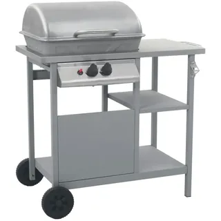 vidaXL Gasgrill mit Beistelltisch auf 3 Ebenen silber 47393
