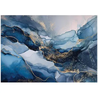 WallArena Fototapete Marmor Glamour Blau 300x210 cm