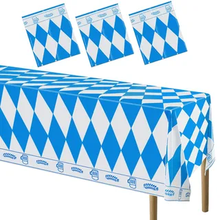 3 Stück Bierfest Tischdecke, Bayerische Tischdeko, Bayrisch Tischtuch, Blau Weiß Partytischdecke für Bierfest Deko, Bierfest Party Dekoration 130 * 275cm (3 Stück)