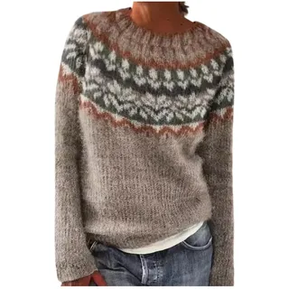 Norweger Pullover Damen - Langarm Warm Strickpullover Winter Weihnachtspullover Casual Pullover Rundhals Strick Winterpullover Elegant Damenpullover Pullis Weihnachts Y2K Sweatshirt Feinstrickpullover
