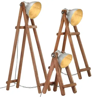 The Living Store Stehlampen 3 Stk. Silbern E27 Mango Massivholz - Silber